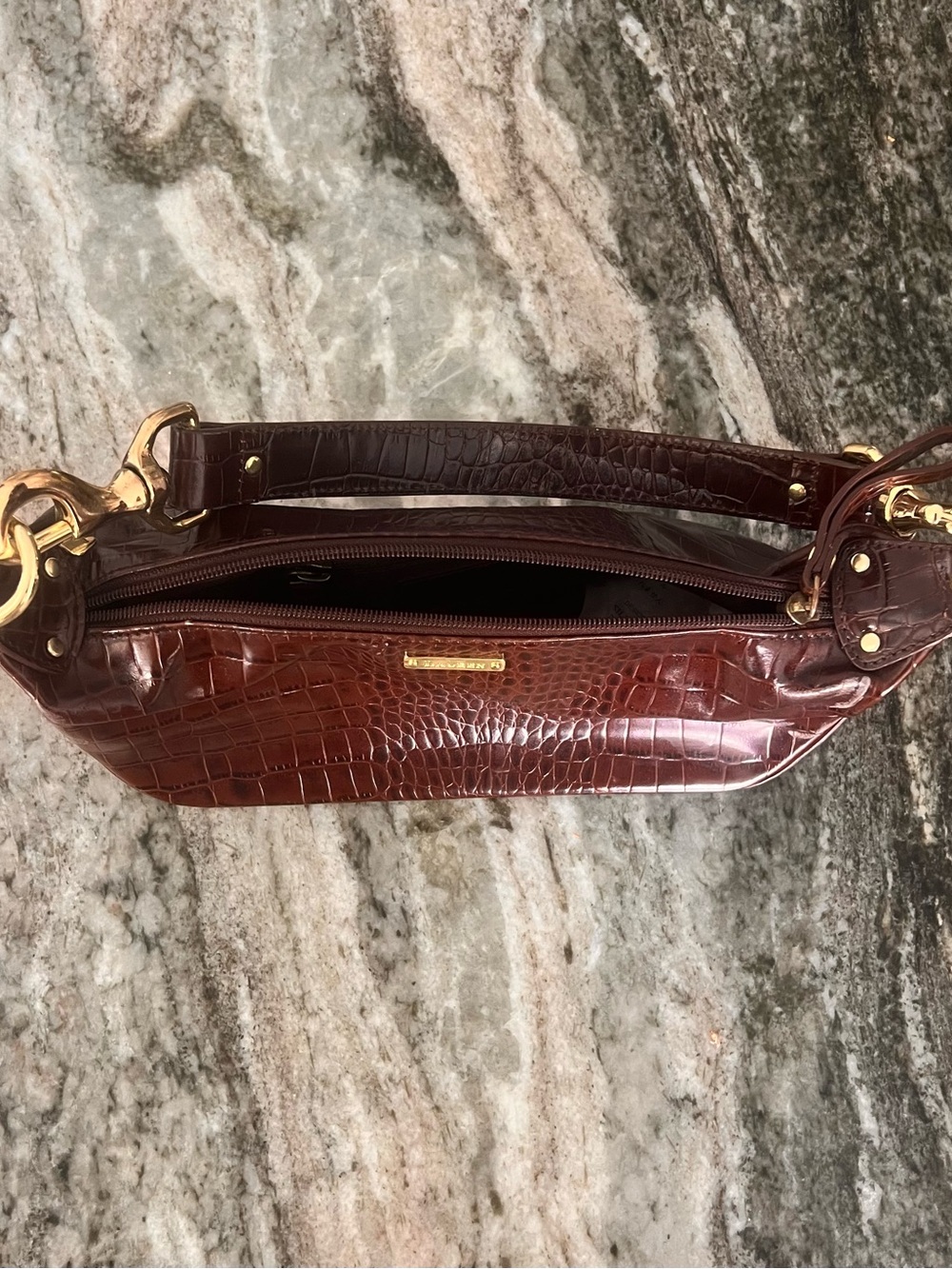NWOT Vintage 90s Ralph Lauren Croc Embossed Leather Baguette Bag 🐝 - Picture 10 of 12